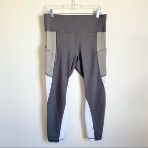 Athleta Colorblock Full Length Leggings Large Gray White Mesh